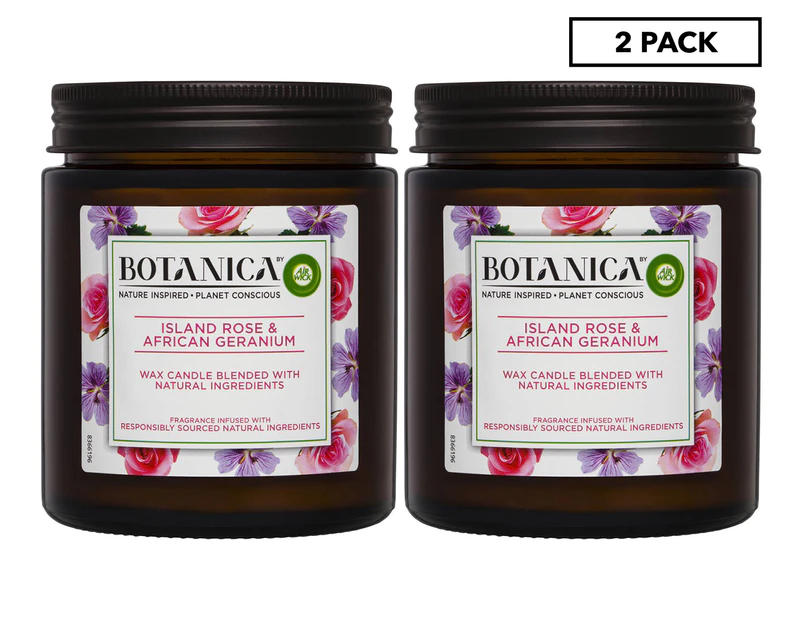 2 x BOTANICA By Air Wick Naturally Derived Wax Candle 205g -  Island Rose & African Geranium