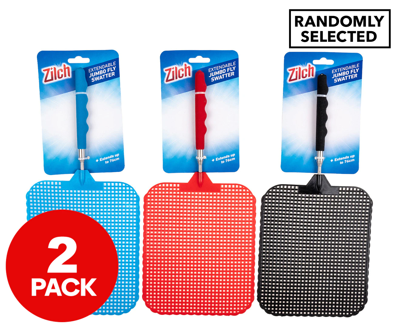 2 x Zilch Extendable Jumbo Fly Swatter - Randomly Selected