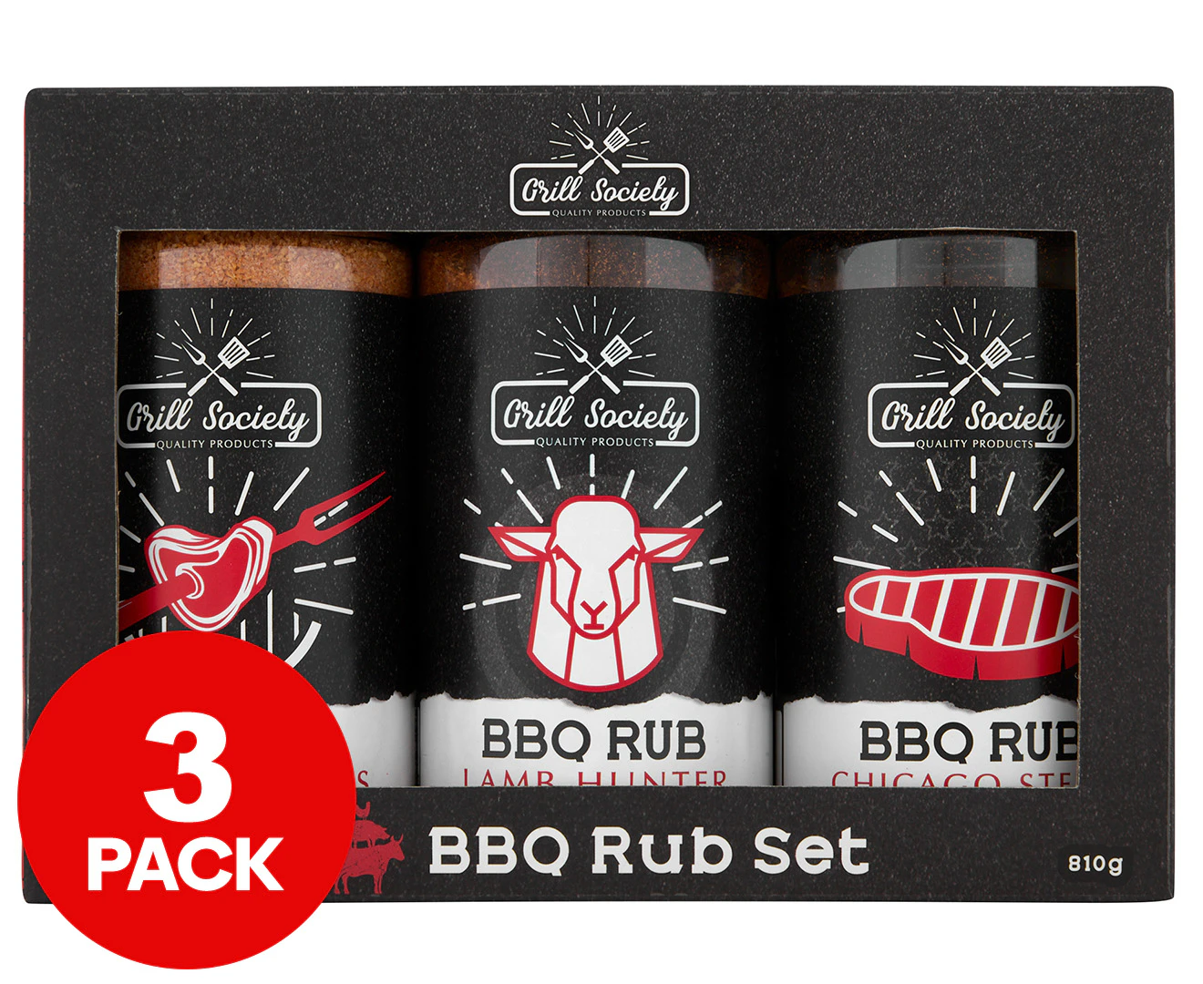 3pc Grill Society Cooking BBQ Rub Sweet Memphis/Lamb Hunter/Chicago Steak Set