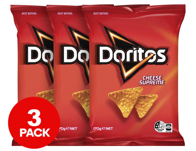 3 x Doritos Corn Chips Cheese Supreme 170g