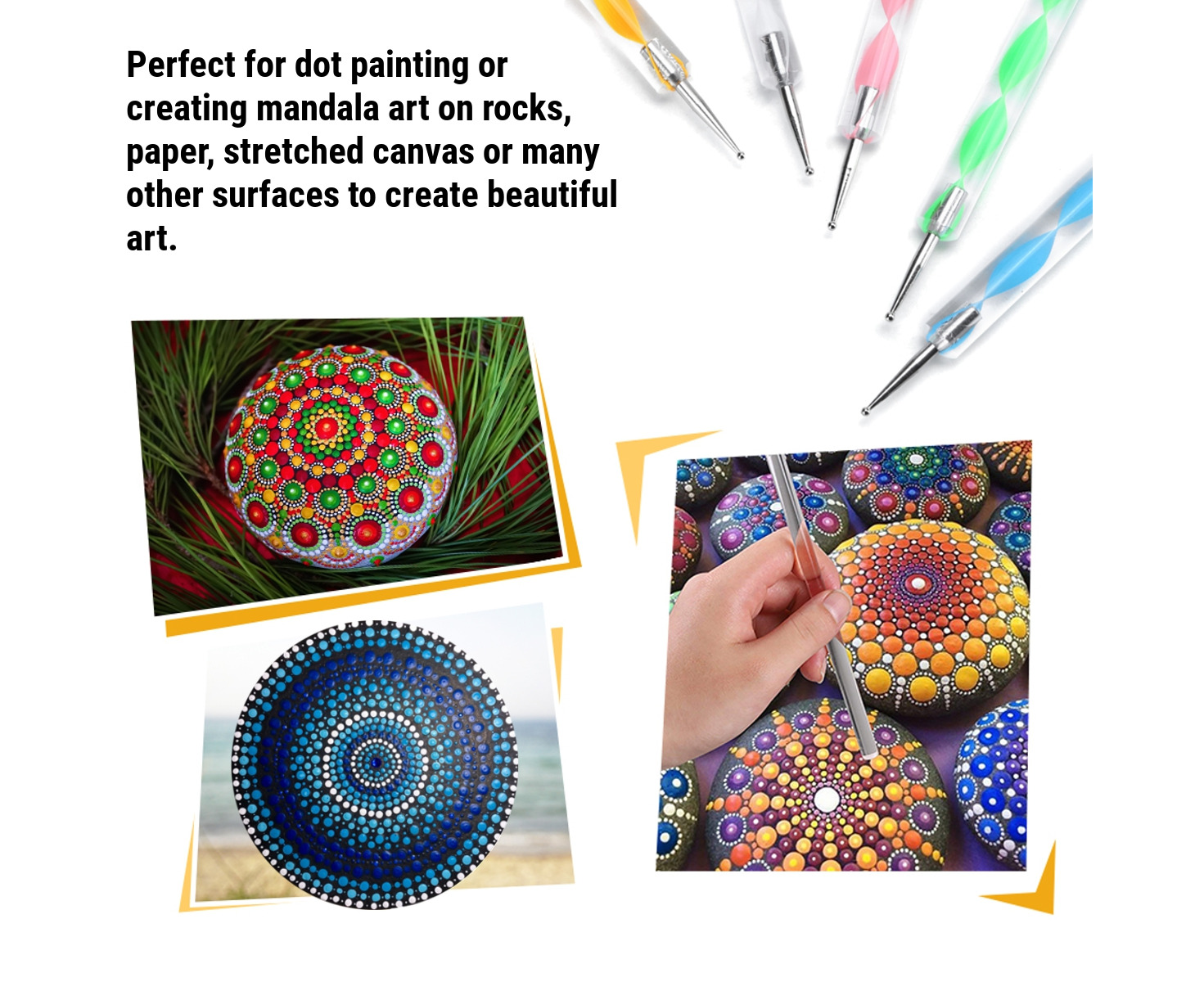 14 Mandala Dotting Stencil Tools Rock Painting Kit Dotting Tools Include Templates, Paint Tray, Mandala Tools, Random Colors