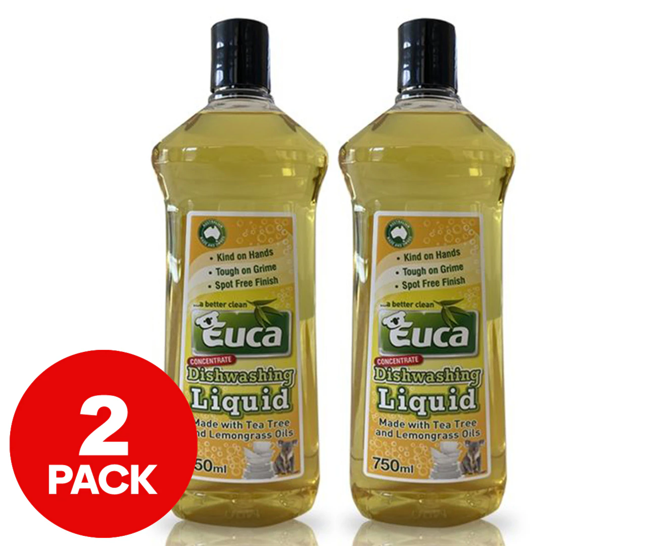 2 x 750mL Euca Dish Washing Liquid Concentrate Lemon Myrtle & Tea Tree