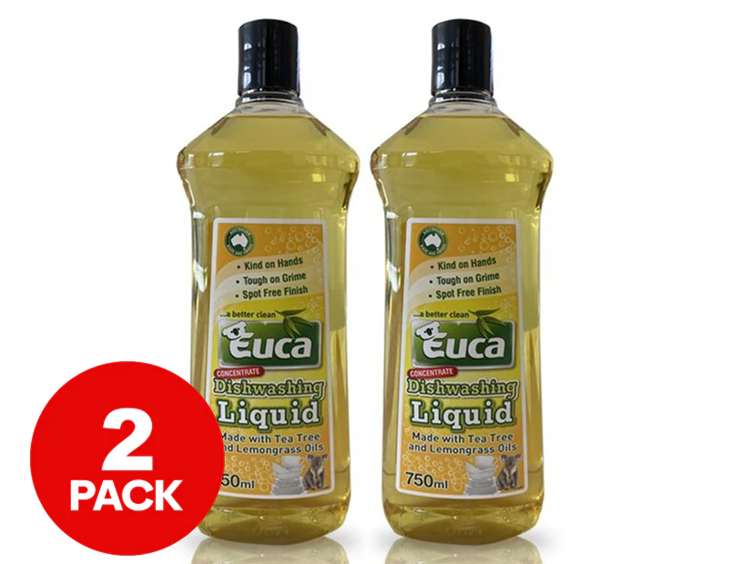 2 x 750mL Euca Dish Washing Liquid Concentrate Lemon Myrtle & Tea Tree