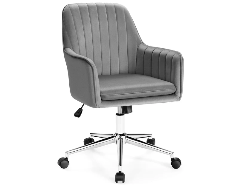 Giantex Velvet Office Chair Height Adjustable Computer Desk Chair 360° Rotatable Vanity Chair for Living Room, Bedroom & Study, Grey