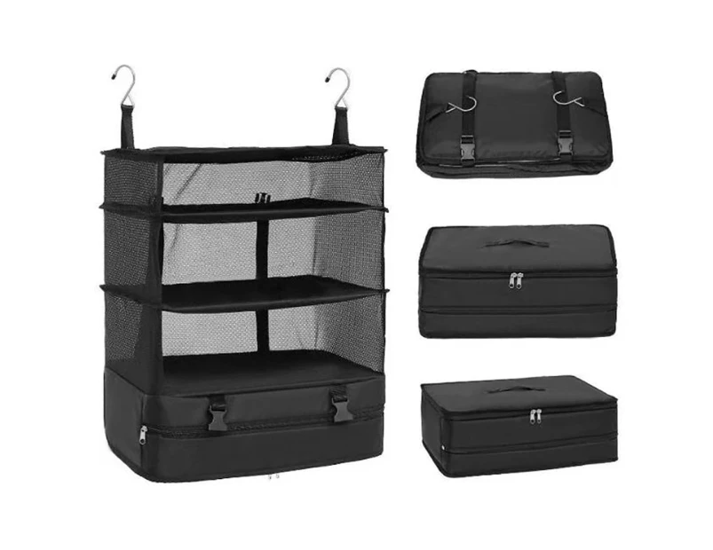 Portable Travel Storage Bag Hook Hanging Organizer Wardrobe Clothes Storage Rack-Black