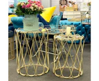 Mirrored round nest coffee table stand/side table set of 2/ gold metal frame
