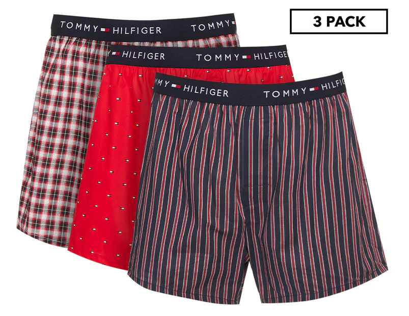 Tommy Hilfiger Men's Slim Fit Woven Boxers 3-Pack - Red/Multi