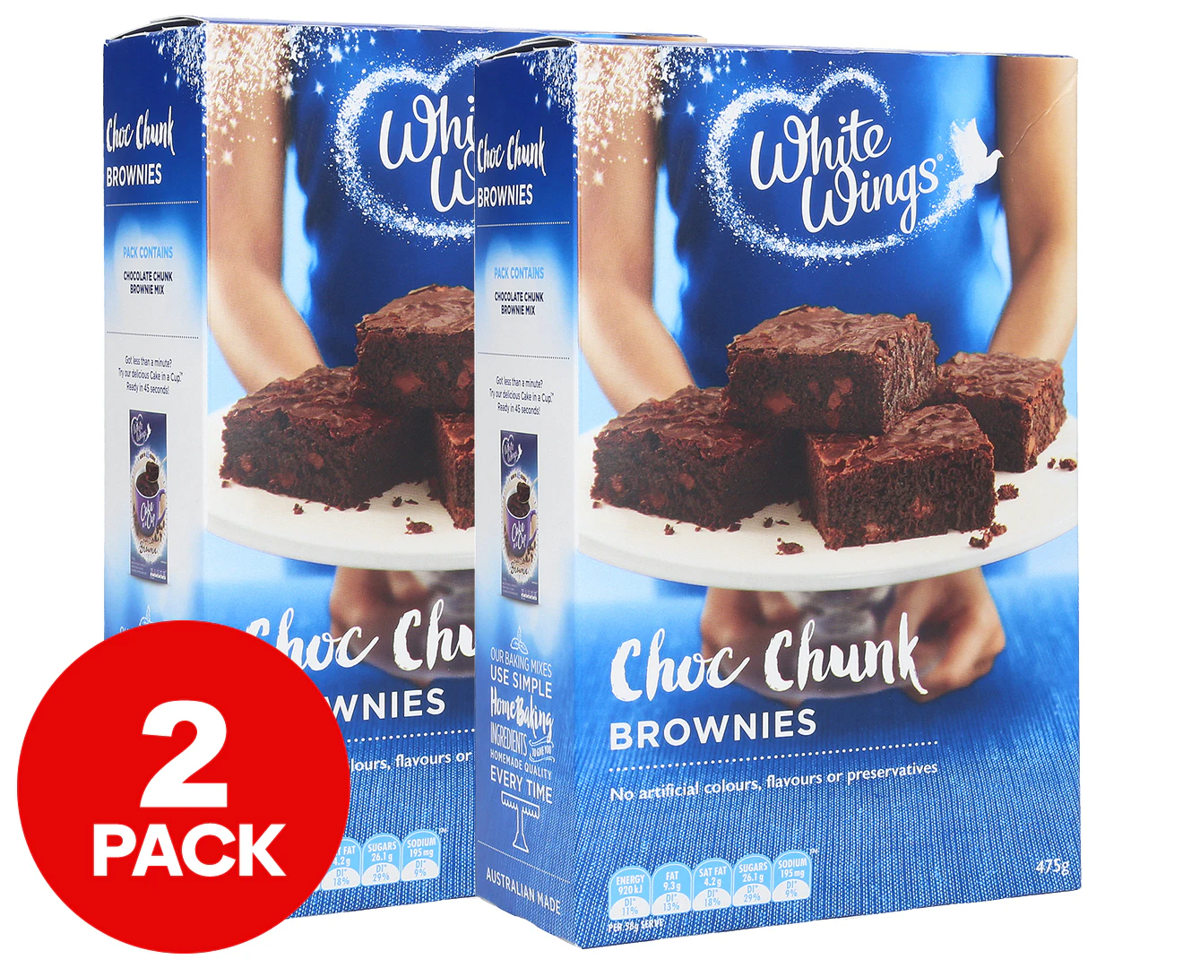 2 x White Wings Choc Chunk Brownies Baking Mix 475g