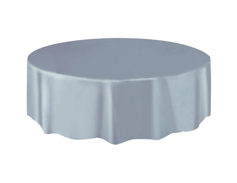 Round Wedding Party Tablecover Table Cover Cloth Plastic Tablecloth Birthday 84" 213cm - Silver