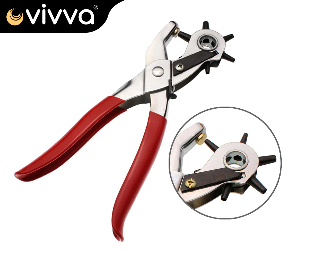 Vivva - 2-4.5mm Revolving Leather Belt Eyelet Hole Punch Puncher Plier Craft Tool