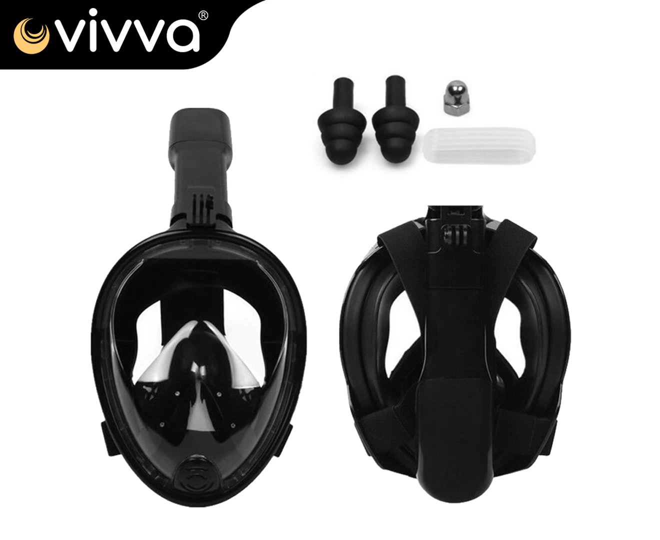 Vivva - Full Face Diving Seaview Snorkel Snorkeling Mask Swimming Goggles for GoPro AU - Black(S/M)