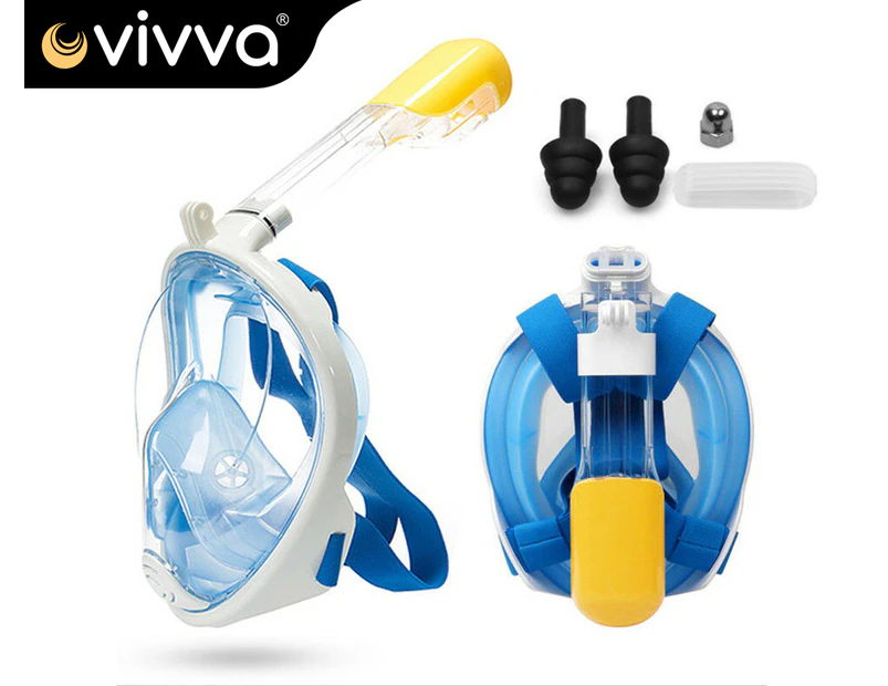 Vivva - Full Face Diving Seaview Snorkel Snorkeling Mask Swimming Goggles for GoPro AU - Blue(S/M)