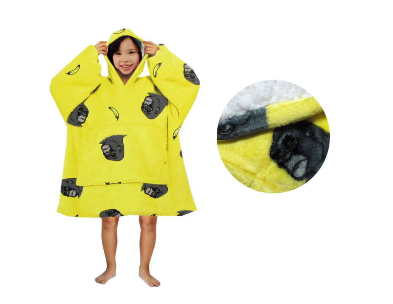 Kids Boys Girls Comfy Warm Blanket Hoodie with Sherpa Fleece Reverse Yellow King Kong