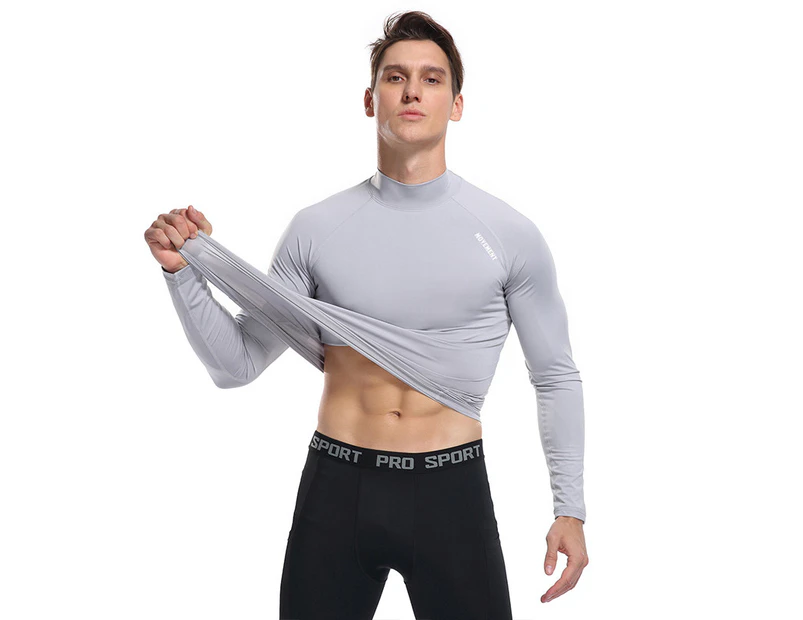  White Compression Shirts Long Sleeve Men Cool Dry Athletic  Workout Running T-Shirts Tops Sports Baselayer Undershirts