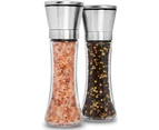 2pcs Premium Stainless-Steel Glass Salt and Pepper Grinder Set Adjustable Ceramic Spice Grinder – 200ML