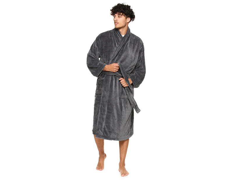Bambury Men's Textured Luxury Robe - Dark Charcoal