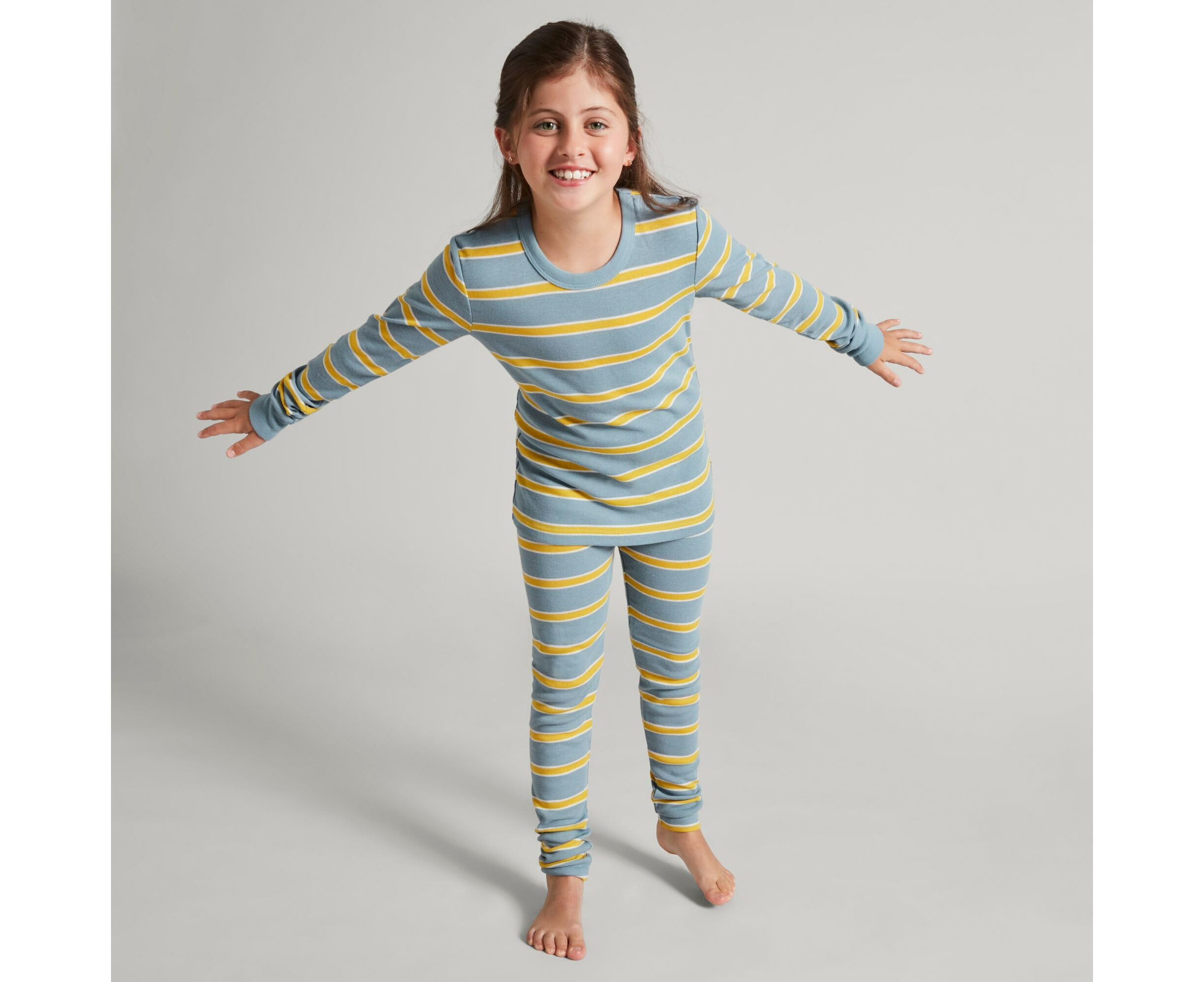 Kathmandu KMDCore Kids' Long Sleeve Unisex Top Shirts & Tops -  Bluehaze/Kowhai Stripe