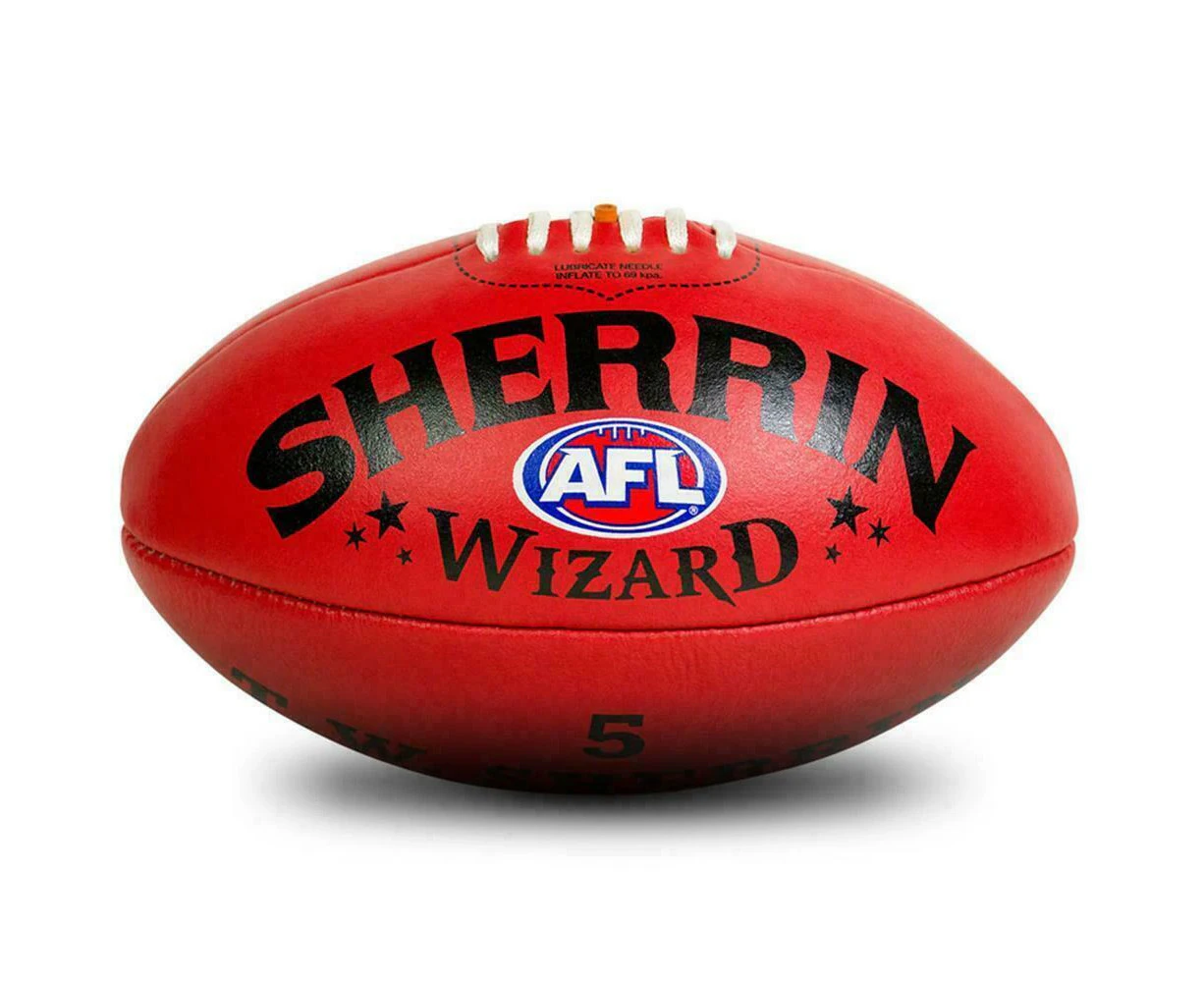 Sherrin Wizard AFL Split Leather Football In Red Size 5