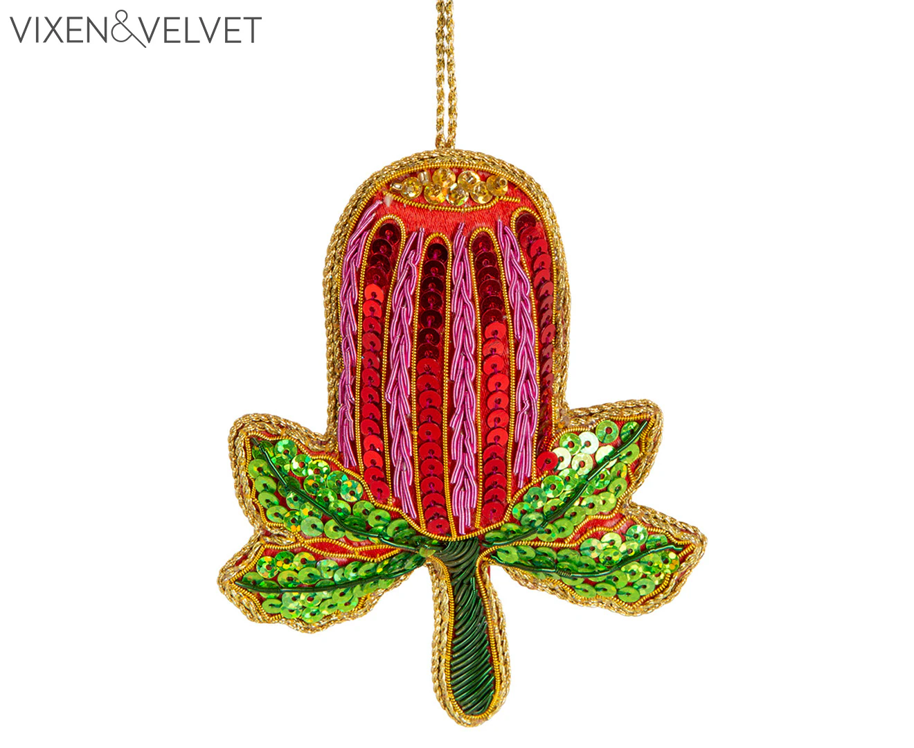 Vixen & Velvet Banksia Beauty Sequin Tree Decoration - Red