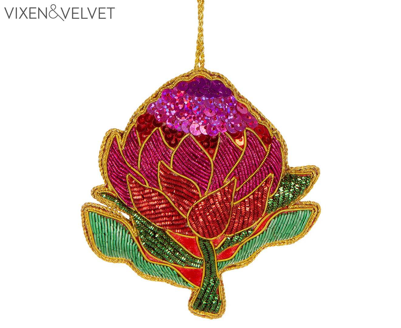 Vixen & Velvet Waratah Sequin Tree Decoration - Red