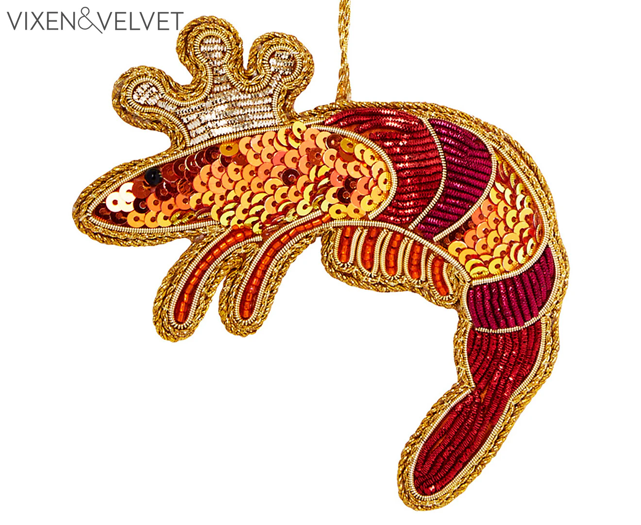 Vixen & Velvet King Prawn Sequin Tree Decoration - Bronze