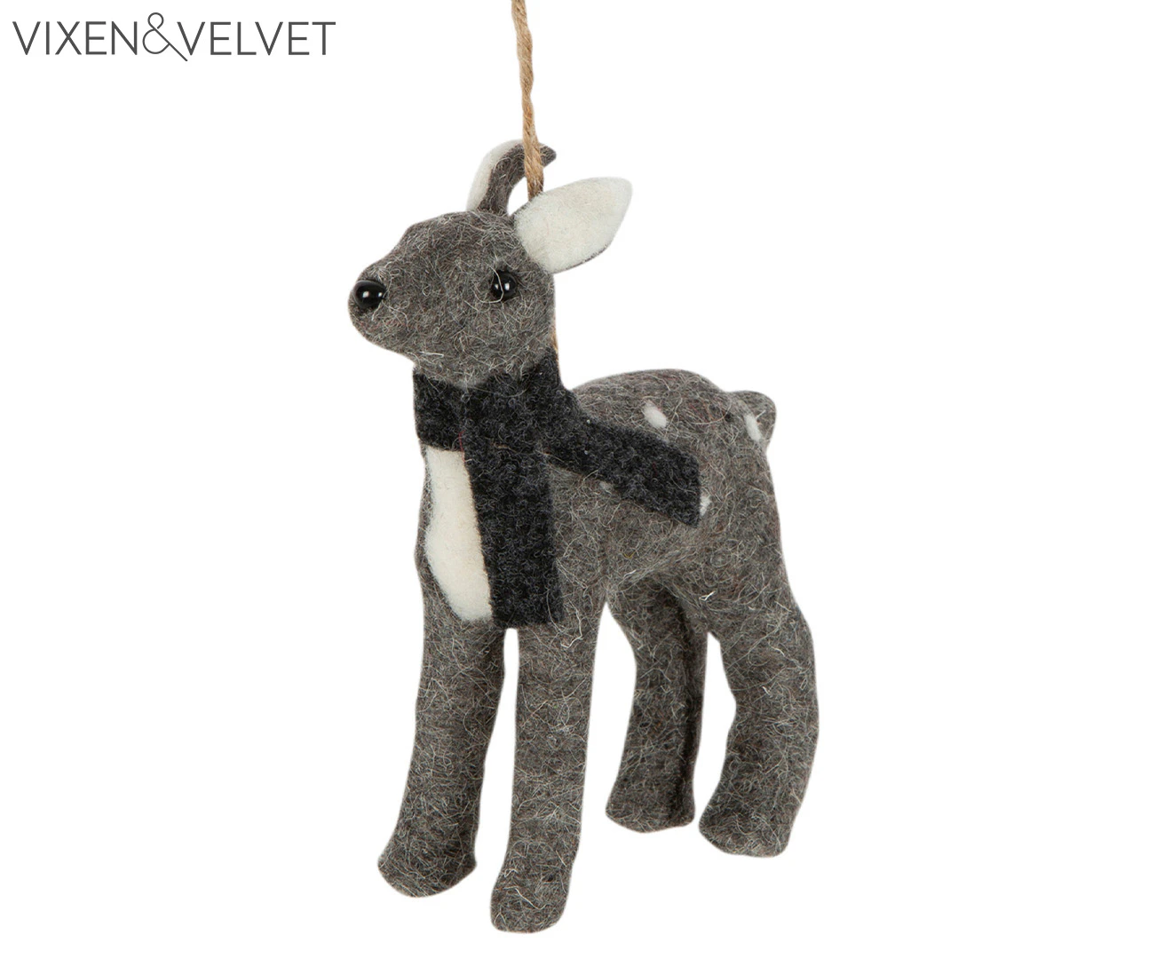 Vixen & Velvet Festive Christmas Sesonal Dasher Felt Deer Tree Ornament Grey