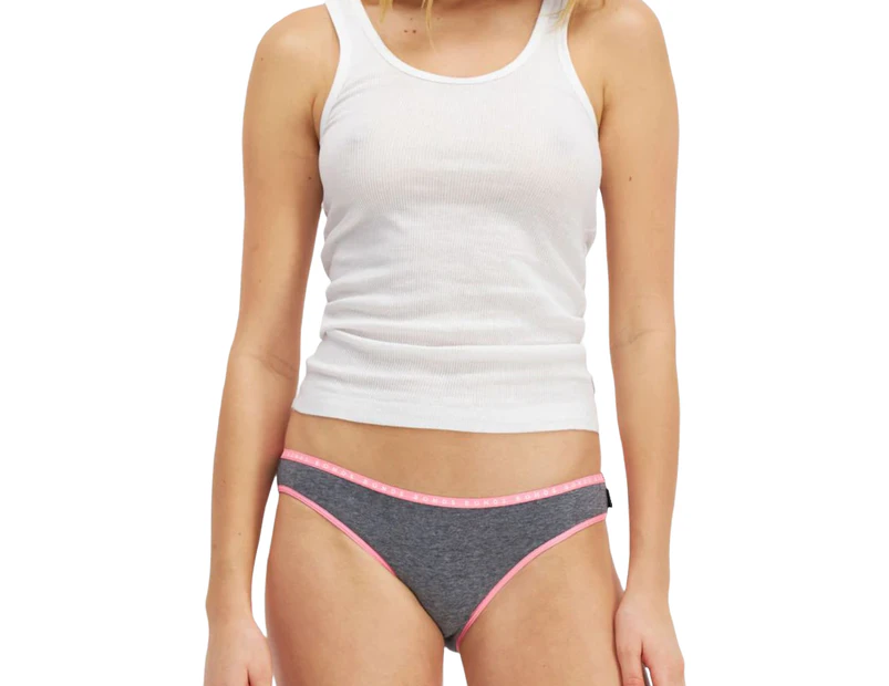 Womens Bonds Hipster Bikini Cotton Underwear Grey Marle With Pink Band - Grey Marle with Pink Band (HQS)