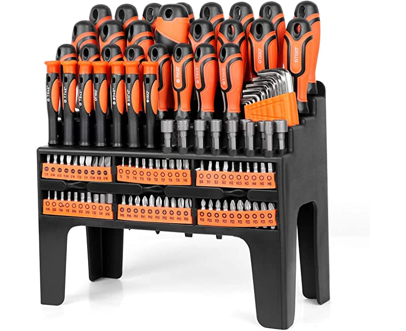 HORUSDY 122Pc Magnetic Screwdriver Set, Ratchet Handle Nut Driver Hex Key Socket Bits Phillips Flat Screwdriver Bits