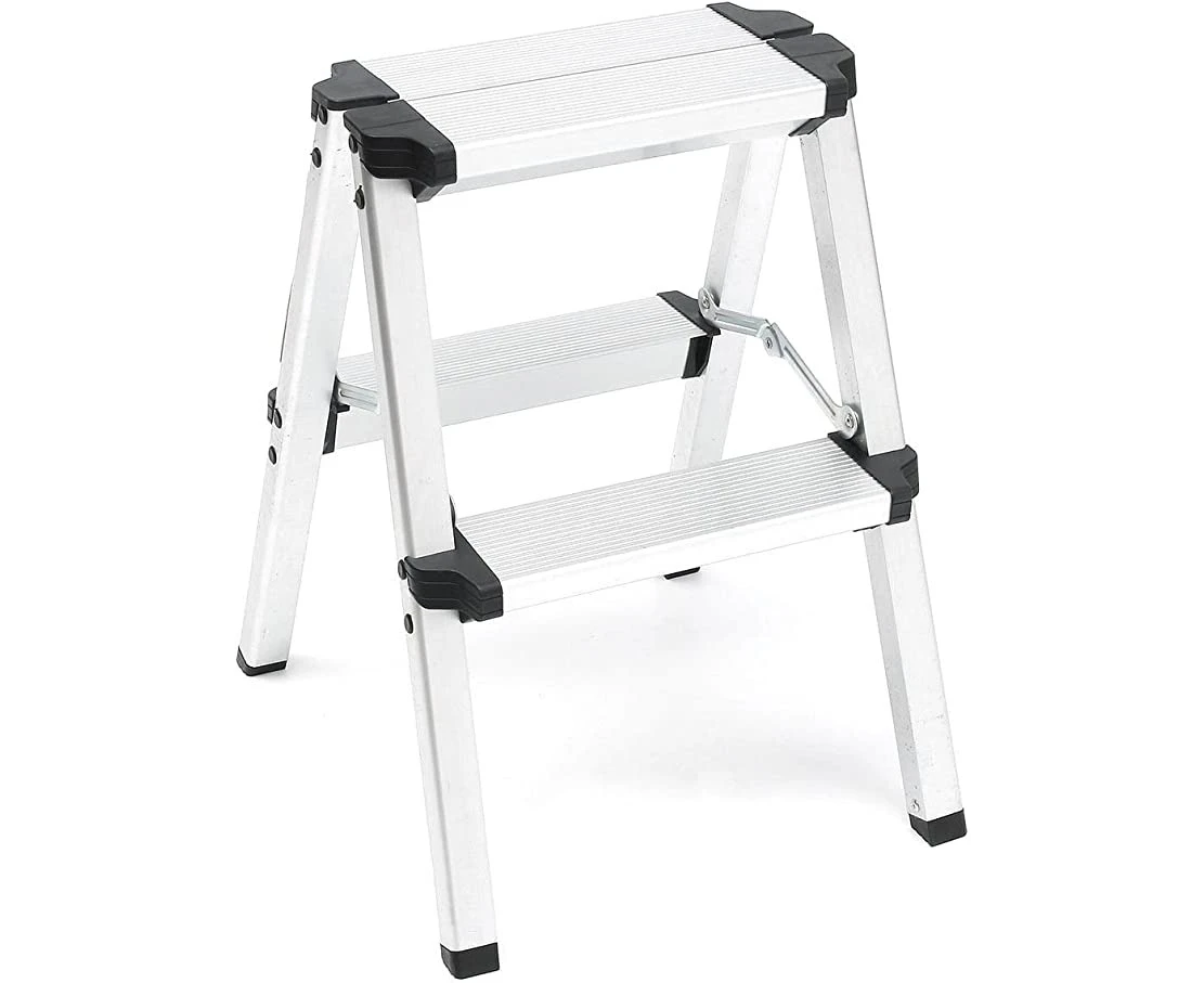 HORUSDY Portable 2-Step Folding Ladder, Aluminium Frame Light Weight Anti Slip Safety Small Ladder, Heavy Duty 150KG Capacity