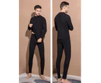 Amoretu Mens Soft Thermal Underwear Set Plush Lined Half Turtleneck-Black