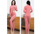 Amoretu Womens Soft Thermal Underwear Set Plush Lined Half Turtleneck-Pink