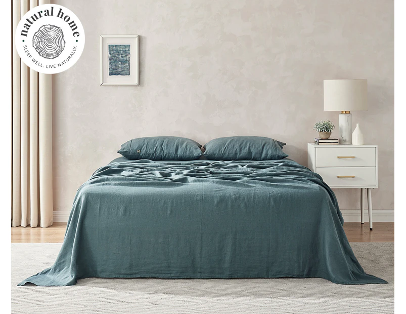 Natural Home 100% European Flax Linen Sheet Set - Washed Blue