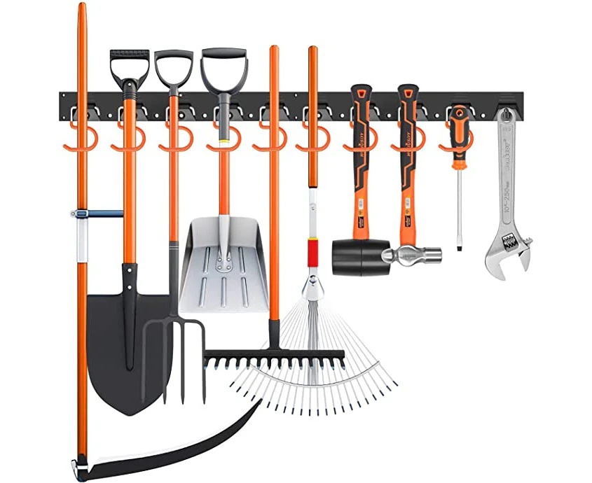 HORUSDY 64 Inch Adjustable Garden Storage System,Wall Mount Tool Organizer,Tool Hangers for Mop and Broom Holder Shovel, Rake, Broom,Mop Holder,Etc.