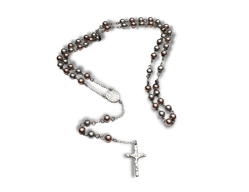 Rosary Necklace 6mm in Rose Gold/Silver