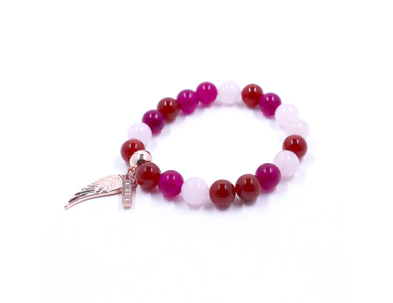 Red Dawn Gemstone Fusion 10mm Bracelet with Rose Gold Wing Charm