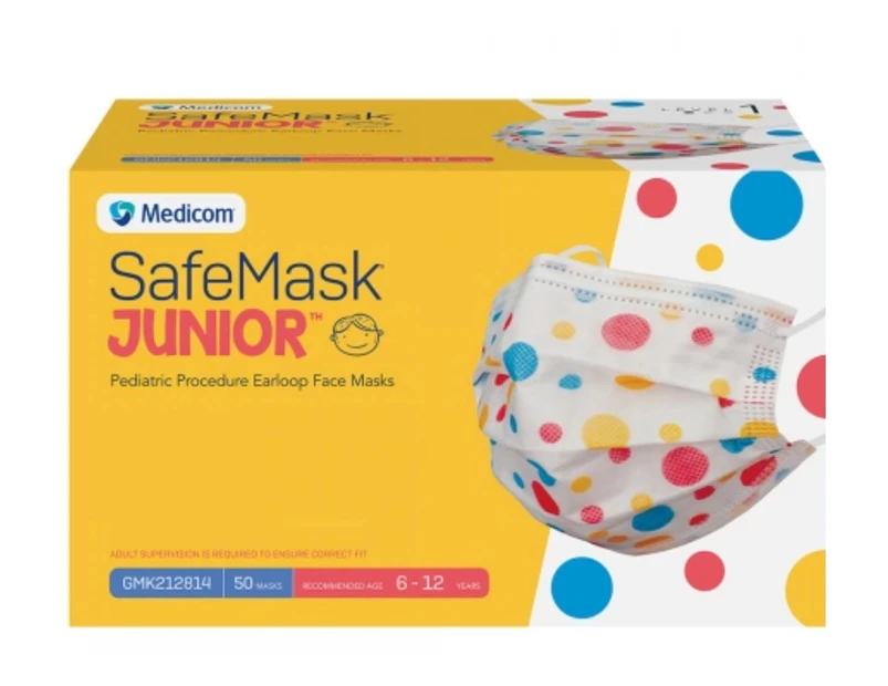 SafeMask Junior Kids Face Masks with Earloops - 50 Pack