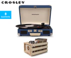 Crosley Cruiser Bluetooth Portable Turntable Player - Blue & Record Storage Crate
