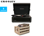 Crosley Voyager Bluetooth Portable Turntable - Black & Record Storage Crate