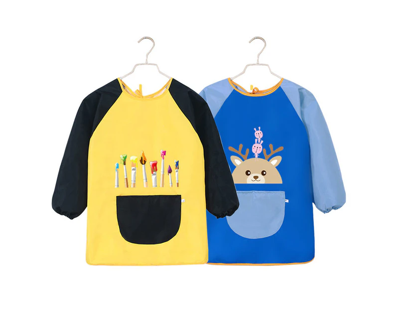 Bassion 2Pcs Art Smock for Kids School Cute Painting Waterproof Aprons with Pockets-B