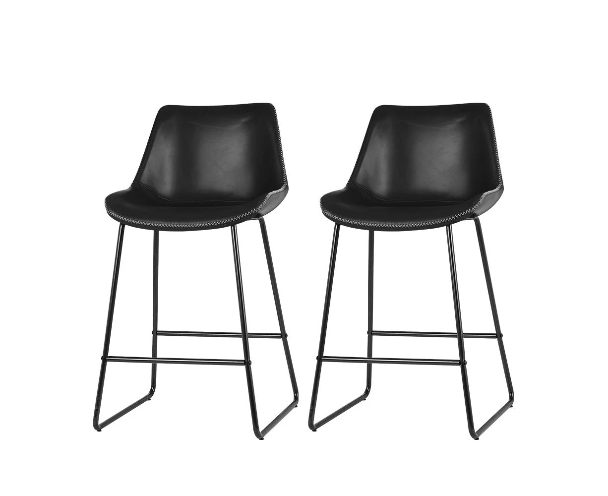 Artiss Set of 2 Bar Stools Kitchen Metal Bar Stool Dining Chairs PU Leather Black