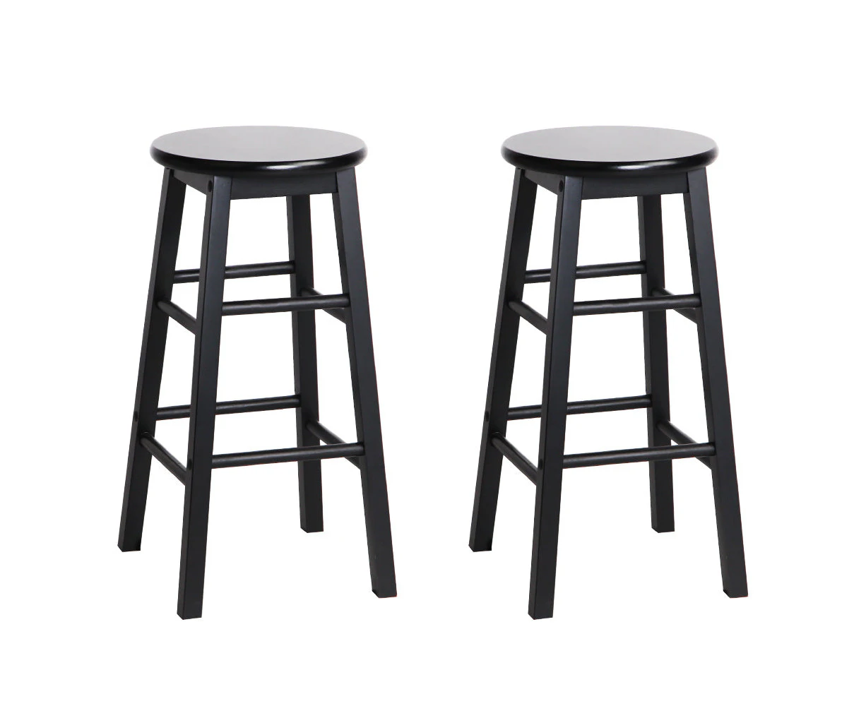 Artiss Set of 2 Beech Wood Backless Bar Stools - Black