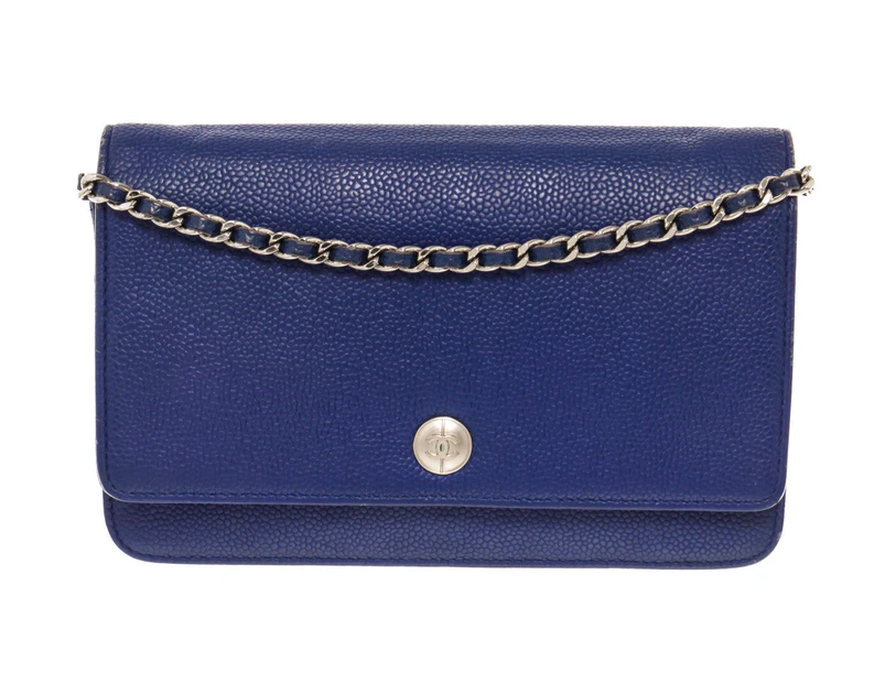 Chanel Blue Caviar Leather CC Button Wallet on Chain - Pre-Loved B Condition - Designer - Pre-Loved
