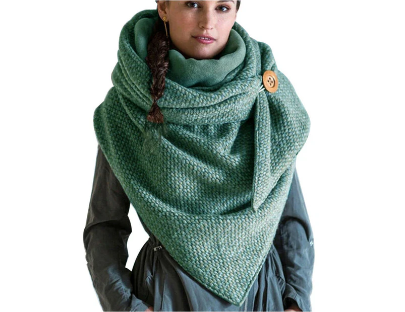 Women Warm Scarf Stole Shawl Large Wrap Button Soft Scarves Neck Scarf Snood - Green