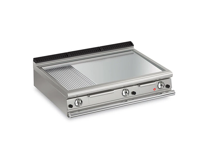 Baron 3 Burner Gas Fry Top With 2/3 Smooth 1/3 Ribbed Chrome Plate And Thermostat Control - 900Mm Depth SI-Q90FTT/G1225 Griddles - Silver