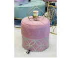 Handmade cute round velvet ottoman in baby pink colour