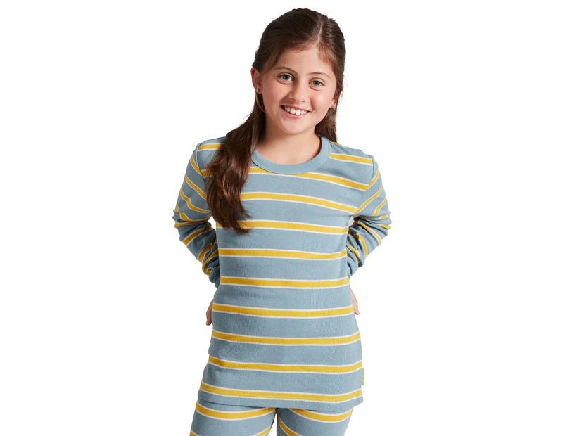 Kathmandu KMDCore Kids' Long Sleeve Unisex Top  Shirts & Tops - Bluehaze/Kowhai Stripe