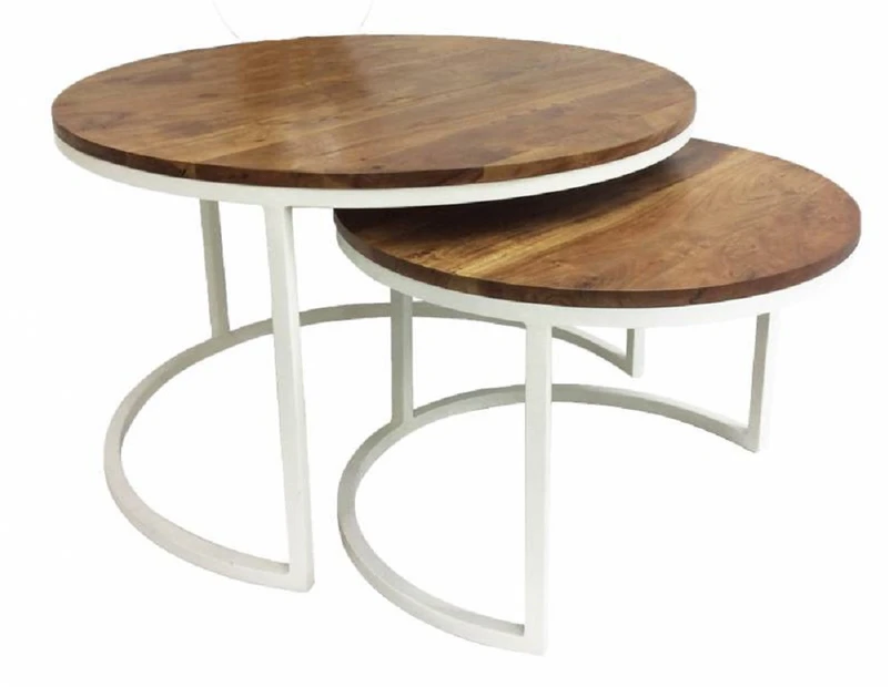 Set 2 Round Coffee Side Table 75x47cm