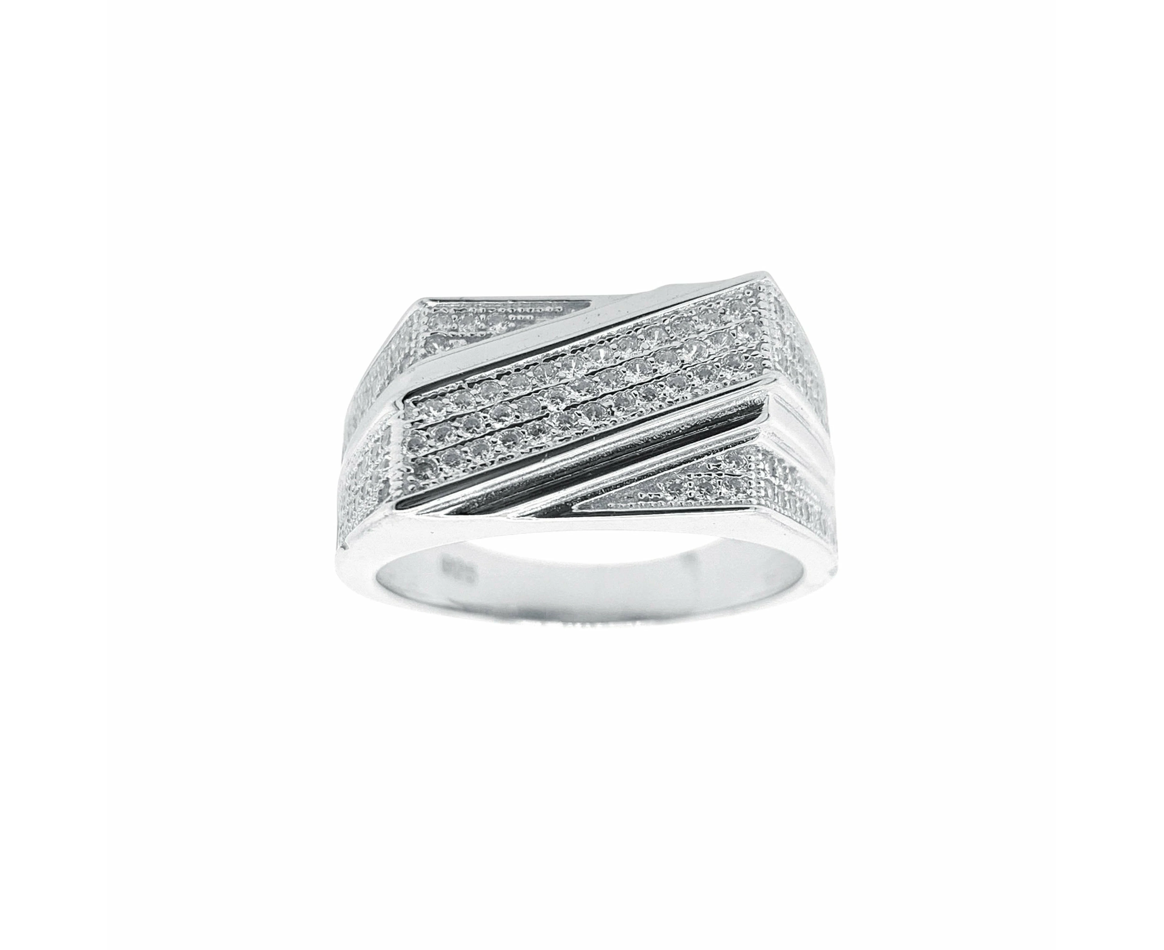 Bevilles Men's Sterling Silver Cubic Zirconia Ring