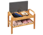 Giantex Shoe Bench Seat Bamboo Shoe Rack Organiser w/ Cushioned Seat & Storage Space for Entryway Hallway Bedroom