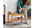 Giantex Shoe Bench Seat Bamboo Shoe Rack Organiser w/ Cushioned Seat & Storage Space for Entryway Hallway Bedroom